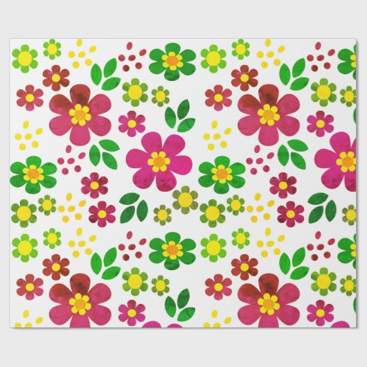 Frühlingsblumen und Blätter Muster Geschenkpapier (Flach)