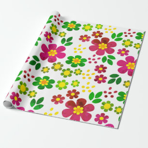 Frühlingsblumen und Blätter Muster Geschenkpapier