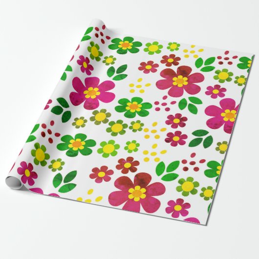 Frühlingsblumen und Blätter Muster Geschenkpapier (Ungerollt)