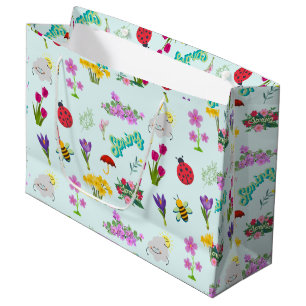 Frühlingsblumen und Bugs Niedliches blaues Blau Große Geschenktüte