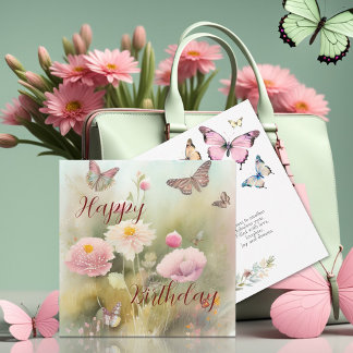 Frühlingsblumen und Butterfly Wasserfarbe Geburtst Karte