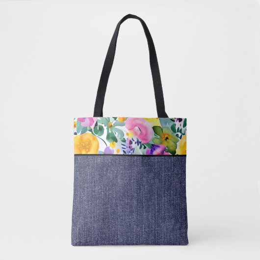 Frühlingsblumen und Denim Tasche (Vorderseite)