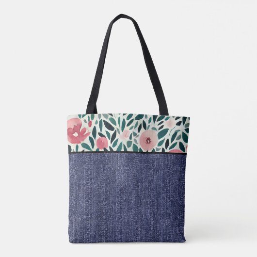 Frühlingsblumen und Denim Tasche (Rückseite)