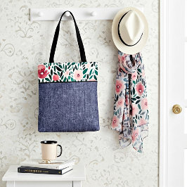 Frühlingsblumen und Denim Tasche