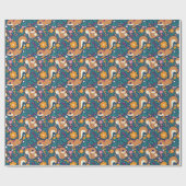 Frühlingsblumen und Eichhörnchen Geschenkpapier (Flach)