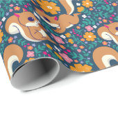 Frühlingsblumen und Eichhörnchen Geschenkpapier (Rolleneckpunkt)