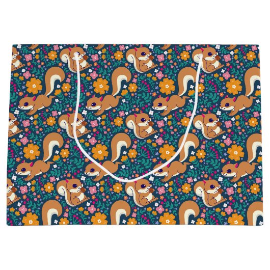 Frühlingsblumen und Eichhörnchen Große Geschenktüte (Vorderseite)