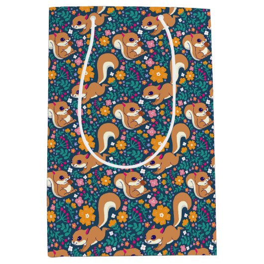 Frühlingsblumen und Eichhörnchen Mittlere Geschenktüte (Vorderseite)