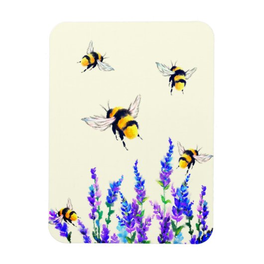 Frühlingsblumen und fliegende Bienen-Magnet Magnet (Vertikal)
