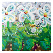 Frühlingsblumen und glückliche Biene Fliese (Vorderseite)