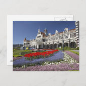 Frühlingsblumen und historischer Bahnhof, Postkarte (Vorne/Hinten)