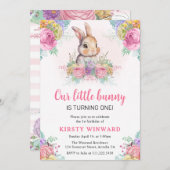 Frühlingsblumen und Kaninchen 1. Geburtstag Einladung (Vorne/Hinten)