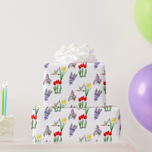 Frühlingsblumen und Kolibri  Geschenkpapier (Partygeschenke)