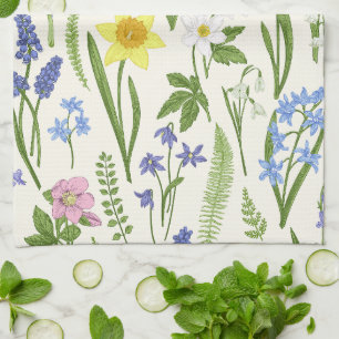 Frühlingsblumen und Kräuter im Vintage-Stil Geschirrtuch