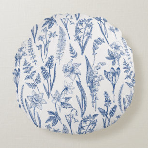 Frühlingsblumen und Kräuter im Vintage-Stil Rundes Kissen