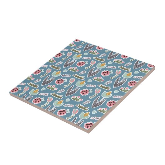 Frühlingsblumen und Ladybug Muster Fliese (Seite)