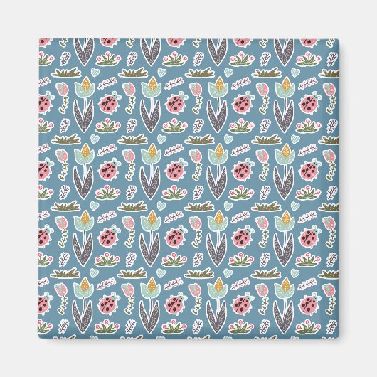 Frühlingsblumen und Ladybug Muster Magnet (Vorne)