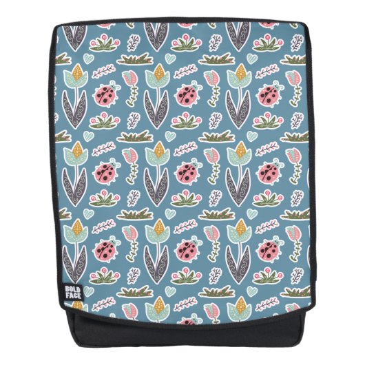 Frühlingsblumen und Ladybug Muster Rucksack (Vorderseite)