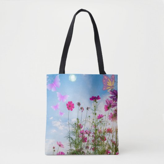 Frühlingsblumen und Schmetterling Tasche (Vorderseite)