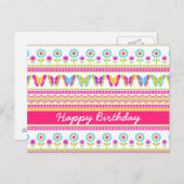 Frühlingsblumen und Schmetterlinge Geburtstag Post Postkarte (Vorne/Hinten)