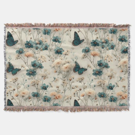 Frühlingsblumen und Schmetterlinge im Vintage-Stil Decke (Vorderseite)