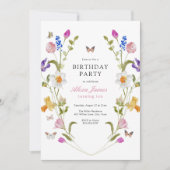 Frühlingsblumen und Schmetterlinge zum Geburtstag Einladung (Vorderseite)