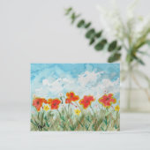 Frühlingsblumen und Wolken Postkarte (Stehend Vorderseite)