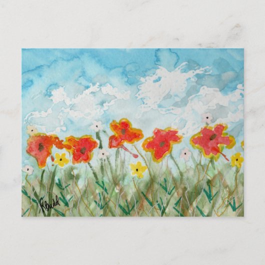 Frühlingsblumen und Wolken Postkarte (Vorderseite)