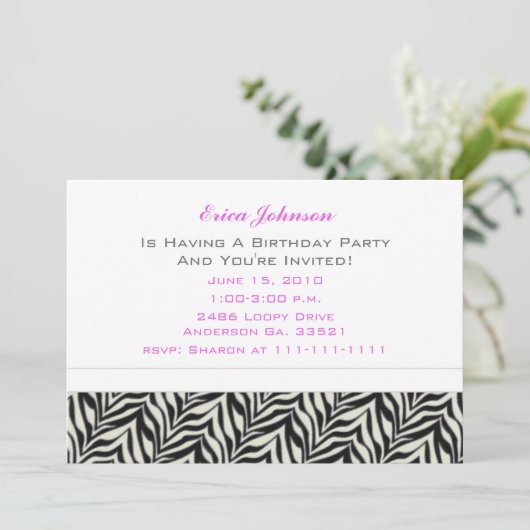 Frühlingsblumen und Zebra-Party Einladungen (Stehend Vorderseite)