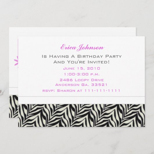 Frühlingsblumen und Zebra-Party Einladungen (Vorne/Hinten)