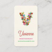 Frühlingsblumen "V" Monogram-Visitenkarte Visitenkarte (Vorderseite)