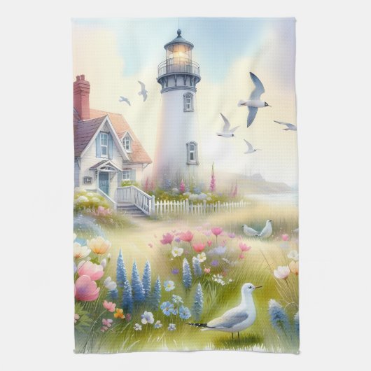 Frühlingsblumen von Lighthouse Coastal Hütte Geschirrtuch (Vertikal)