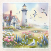 Frühlingsblumen von Lighthouse Coastal Hütte Glasuntersetzer (Vorderseite)