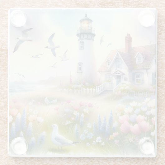 Frühlingsblumen von Lighthouse Coastal Hütte Glasuntersetzer (Rückseite)
