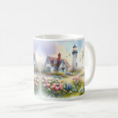 Frühlingsblumen von Lighthouse Coastal Hütte Kaffeetasse (VorderseiteRechts)