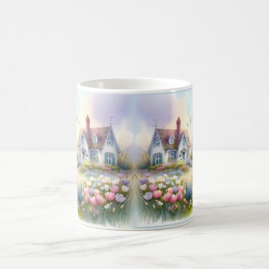 Frühlingsblumen von Lighthouse Coastal Hütte Kaffeetasse (Mittel)