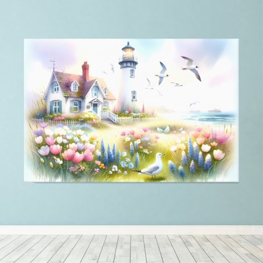 Frühlingsblumen von Lighthouse Coastal Hütte Leinwanddruck (Insitu (Holzboden))
