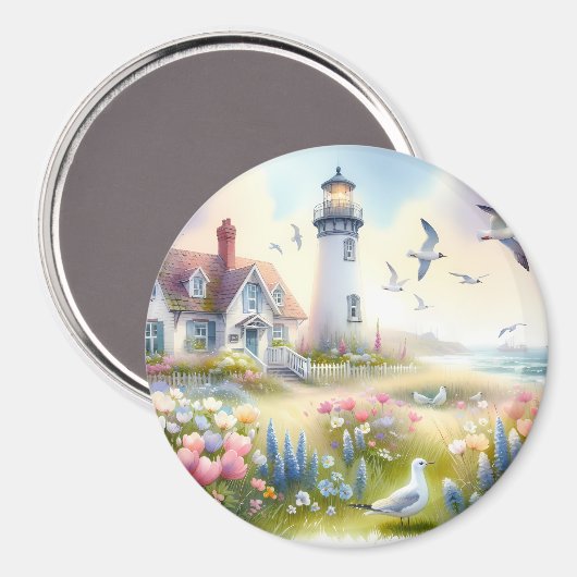 Frühlingsblumen von Lighthouse Coastal Hütte Magnet (Vorderseite/Rückseite)