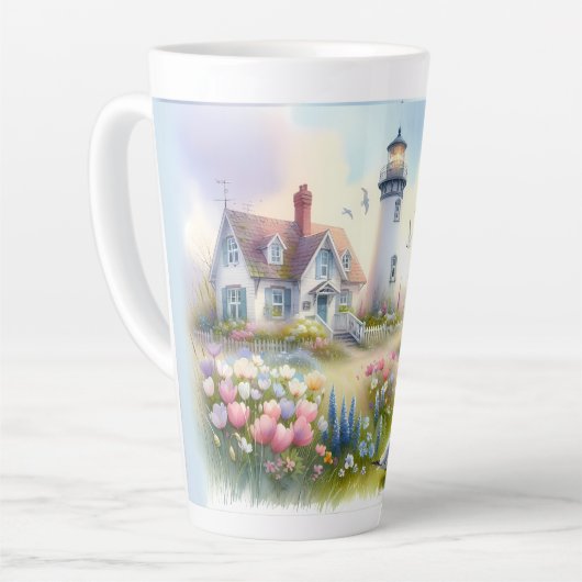 Frühlingsblumen von Lighthouse Coastal Hütte Milchtasse (Linke Ecke)
