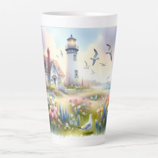 Frühlingsblumen von Lighthouse Coastal Hütte Milchtasse (Vorderseite)