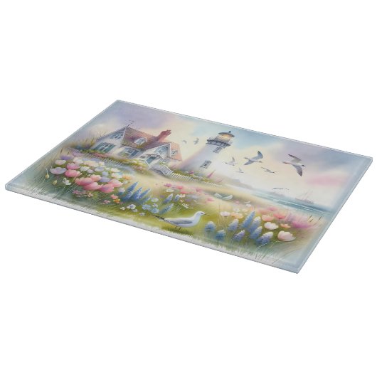 Frühlingsblumen von Lighthouse Coastal Hütte Schneidebrett (Ecke)