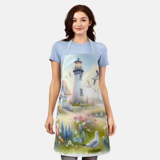 Frühlingsblumen von Lighthouse Coastal Hütte Schürze (Getragen)