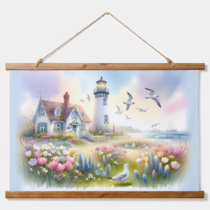 Frühlingsblumen von Lighthouse Coastal Hütte Wandteppich Mit Holzrahmen