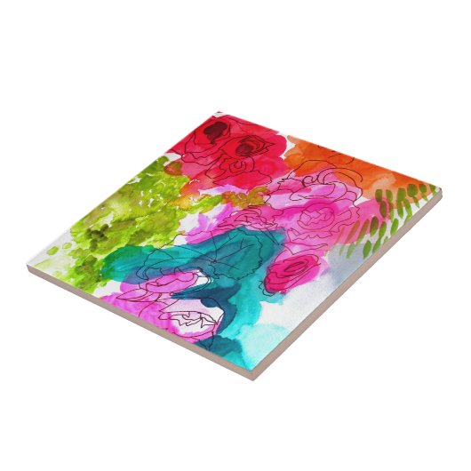 Frühlingsblumen Wasserfarbe abstrakte Kunst Fliese (Seite)