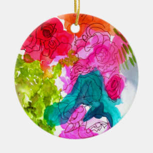 Frühlingsblumen Wasserfarbe abstrakte Kunst Keramikornament