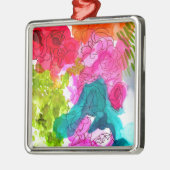 Frühlingsblumen Wasserfarbe abstrakte Kunst Silbernes Ornament (Links)