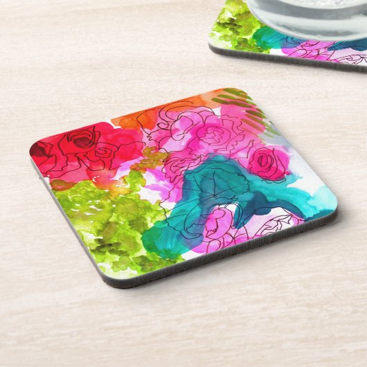 Frühlingsblumen Wasserfarbe abstrakte Kunst Untersetzer (Linke Seite)