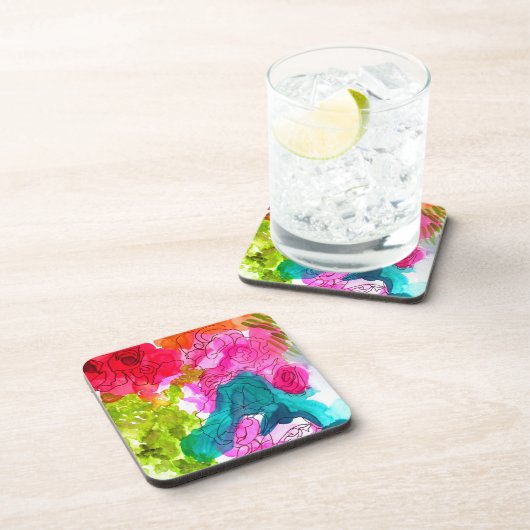 Frühlingsblumen Wasserfarbe abstrakte Kunst Untersetzer (Rechte Seite)