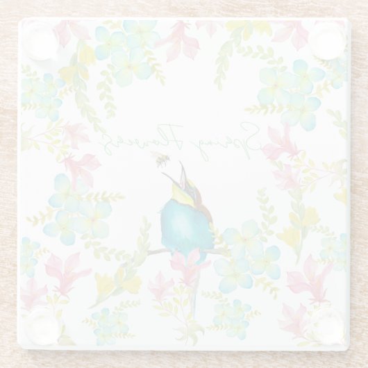 Frühlingsblumen Wasserfarbe Glasuntersetzer (Rückseite)