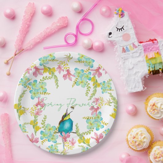 Frühlingsblumen Wasserfarbe Pappteller (Party)